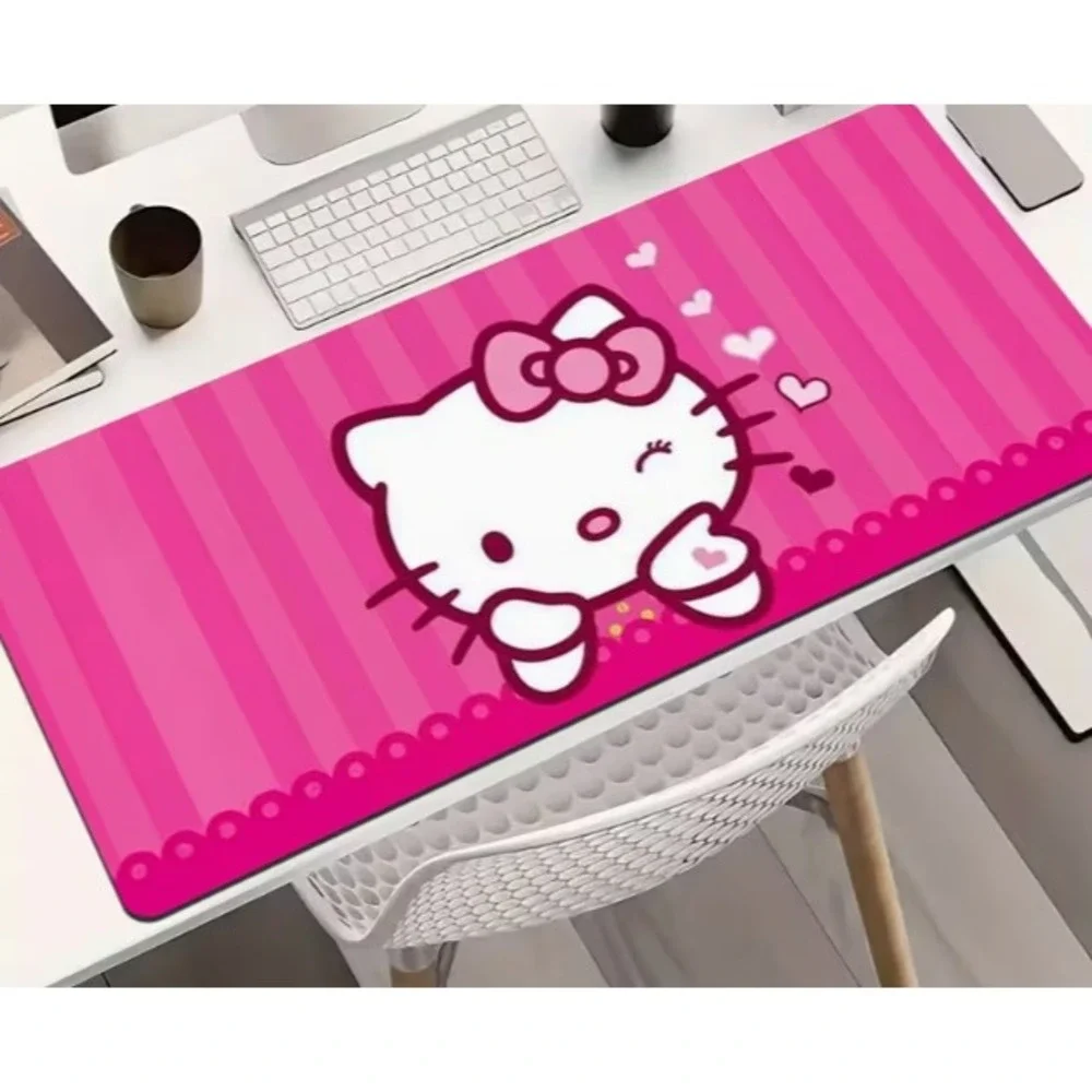 Hello Kitty Pink Striped Desk Mat Large Gaming Mouse Pad Sanrio 70x30cm Kawaii